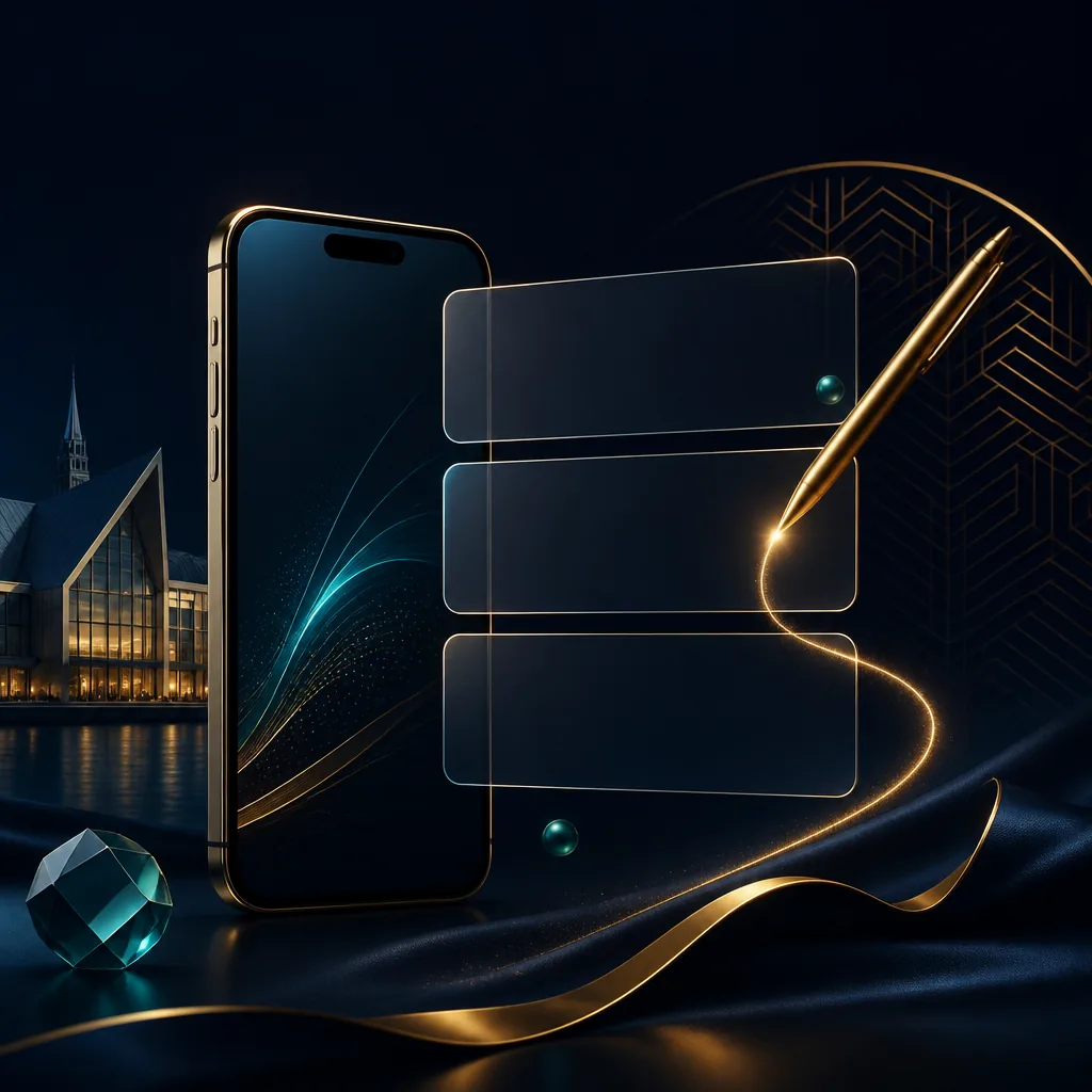 Smartphone and blank checklist panels for casino registration